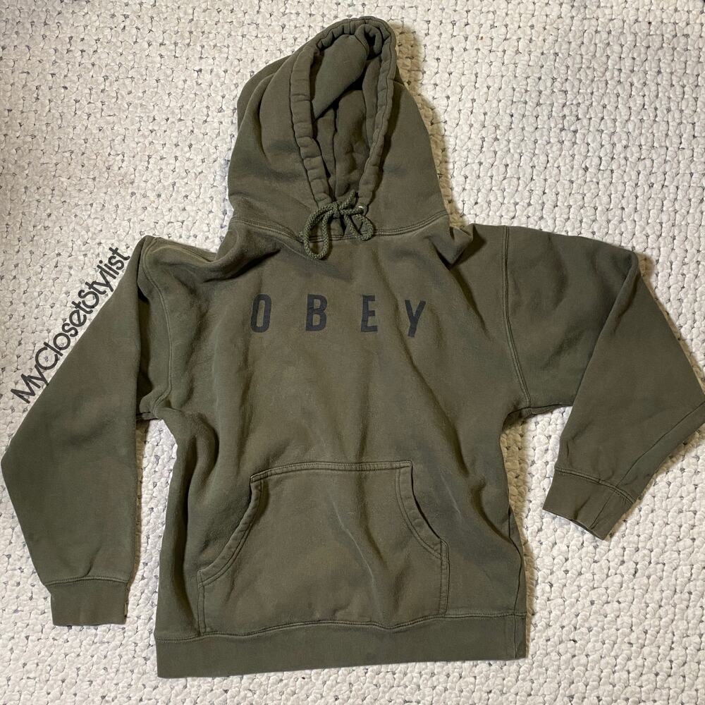 OBEY Signature Mens Logo Hoodie Sweatshirt! Medium loden green black - Picture 4 of 8